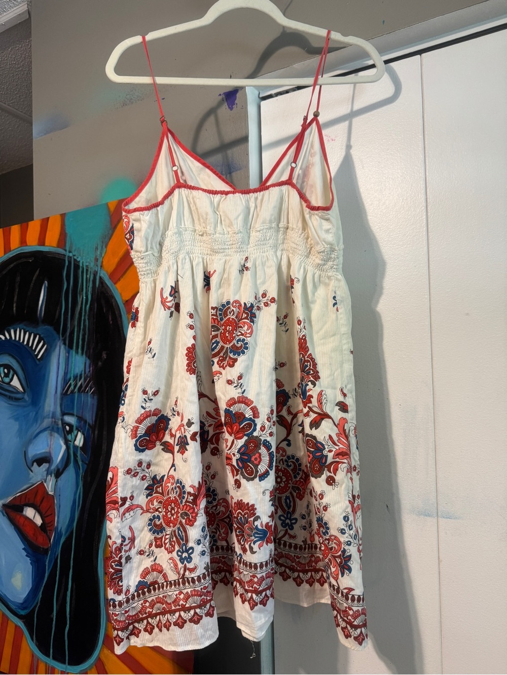 Aeropostale XL White Red Blue Floral Cotton Cami Sundress Empire Waist Lined - Picture 7 of 9